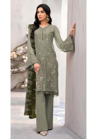 Picture of Georgette Dark Sea Green Straight Cut Salwar Kameez