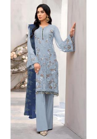 Picture of Georgette Sky Blue Straight Cut Salwar Kameez