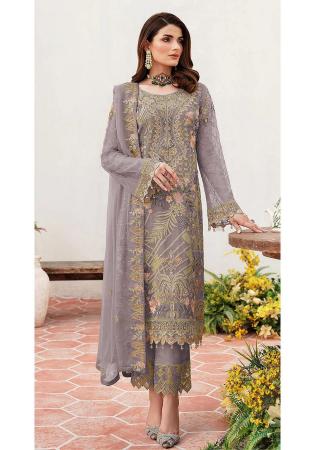 Picture of Elegant Georgette Grey Straight Cut Salwar Kameez