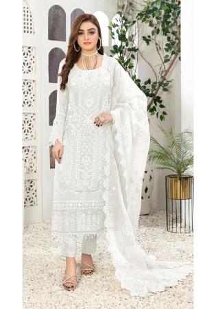 Picture of Georgette Off White Straight Cut Salwar Kameez