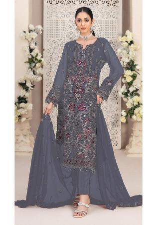 Picture of Georgette Slate Grey Straight Cut Salwar Kameez