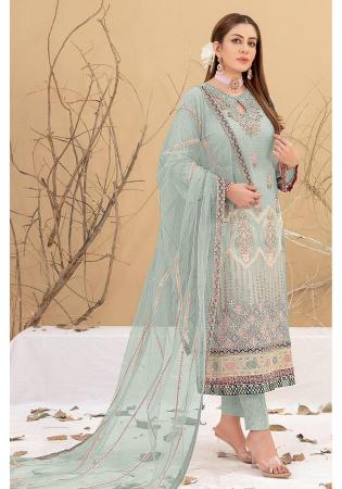 Picture of Georgette Dark Sea Green Straight Cut Salwar Kameez