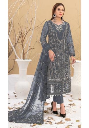 Picture of Georgette Slate Grey Straight Cut Salwar Kameez