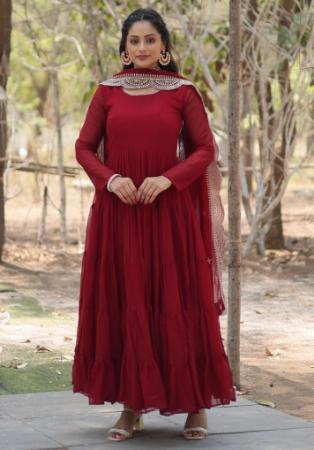 Picture of Fine Georgette Maroon Readymade Gown