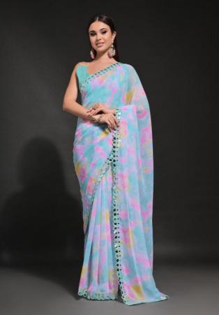 Picture of Wonderful Georgette Light Steel Blue Saree