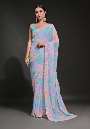 Picture of Delightful Georgette Light Steel Blue Saree