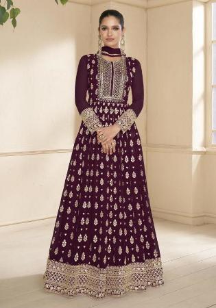 Picture of Georgette Dark Olive Green Anarkali Salwar Kameez