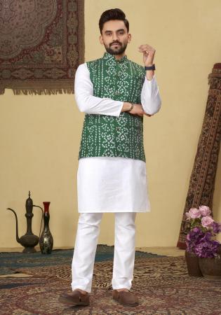 Picture of Statuesque Cotton White & Sea Green Kurtas