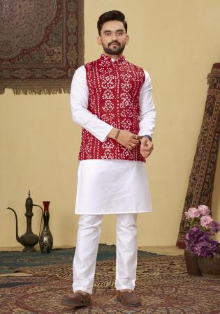 Picture of Excellent Cotton White & Crimson Kurtas