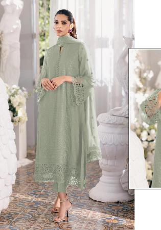 Picture of Georgette Dark Sea Green Straight Cut Salwar Kameez