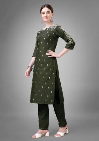 Picture of Cotton Dark Olive Green Readymade Salwar Kameez