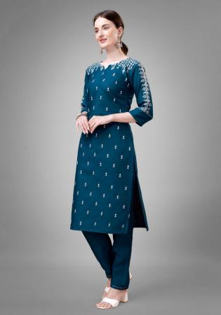 Picture of Bewitching Cotton Teal Readymade Salwar Kameez