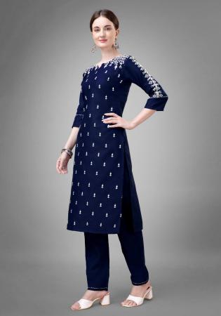 Picture of Alluring Cotton Midnight Blue Readymade Salwar Kameez