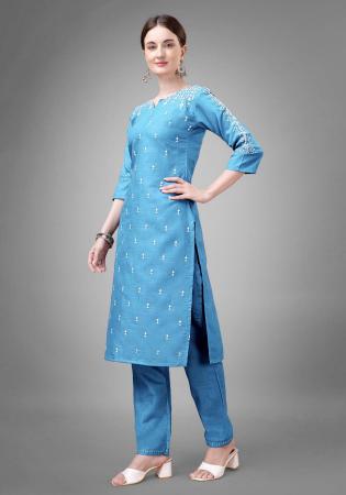 Picture of Cotton Medium Turquoise Readymade Salwar Kameez