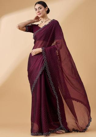 Picture of Fine Organza Dark Magenta Saree