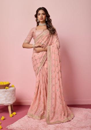 Picture of Sightly Georgette Dark Salmon Saree