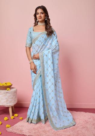 Picture of Bewitching Georgette Light Blue Saree