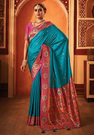 Picture of Good Looking Silk Dark Cyan Saree