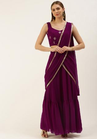 Picture of Georgette & Net & Silk Dark Magenta Readymade Lehenga Choli