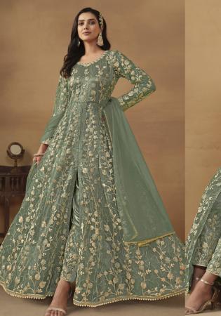 Picture of Elegant Net Dim Gray Anarkali Salwar Kameez