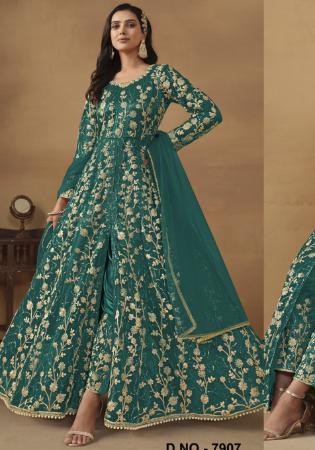 Picture of Radiant Net Teal Anarkali Salwar Kameez