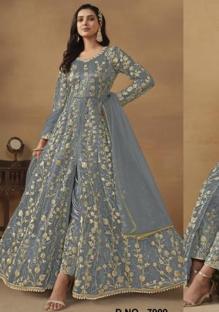 Picture of Beautiful Net Slate Grey Anarkali Salwar Kameez