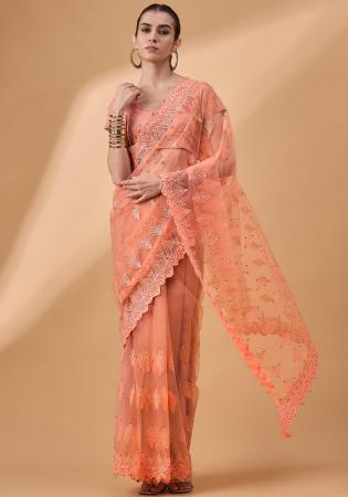 Picture of Sightly Net Coral Saree