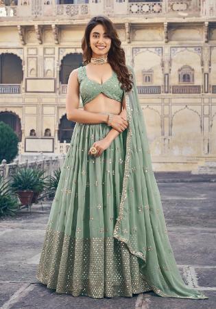 Picture of Wonderful Georgette Dark Sea Green Lehenga Choli