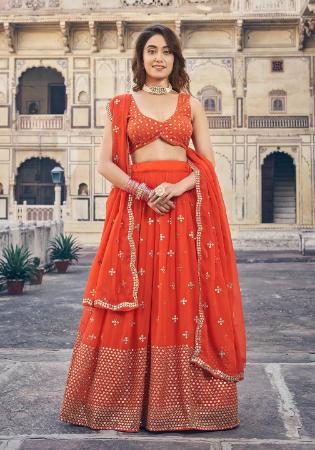 Picture of Wonderful Georgette Tomato Lehenga Choli