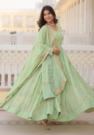 Picture of Statuesque Georgette Dark Sea Green Readymade Gown