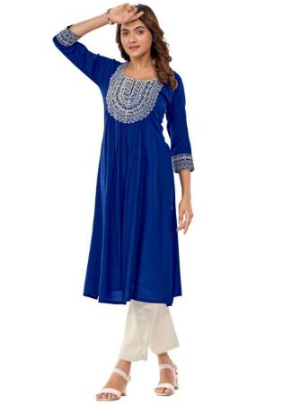 Picture of Pleasing Rayon Navy Blue Kurtis & Tunic