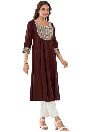 Picture of Wonderful Rayon Dark Olive Green Kurtis & Tunic