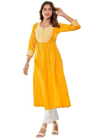 Picture of Beautiful Rayon Orange Kurtis & Tunic