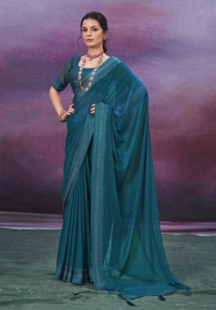 Picture of Ravishing Chiffon Teal Saree