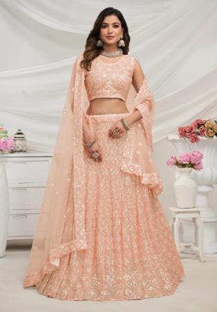 Picture of Stunning Net Burly Wood Lehenga Choli