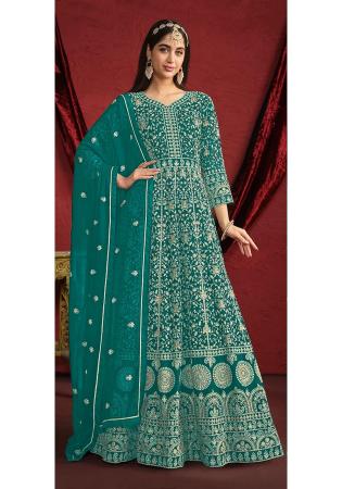 Picture of Gorgeous Georgette Teal Anarkali Salwar Kameez