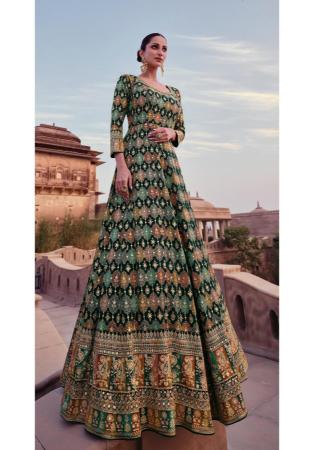 Picture of Georgette Dark Olive Green Anarkali Salwar Kameez