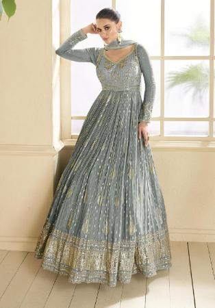 Picture of Nice Georgette Dark Grey Anarkali Salwar Kameez