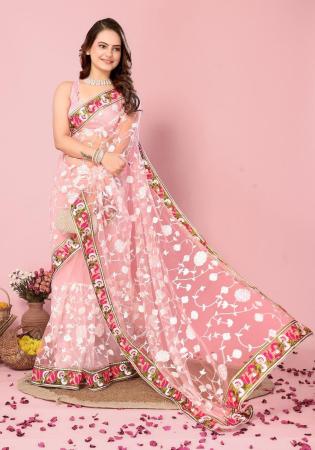 Picture of Good Looking Net Light Coral Saree