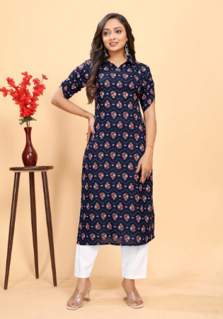 Picture of Nice Cotton & Silk Navy Blue Kurtis And Tunic