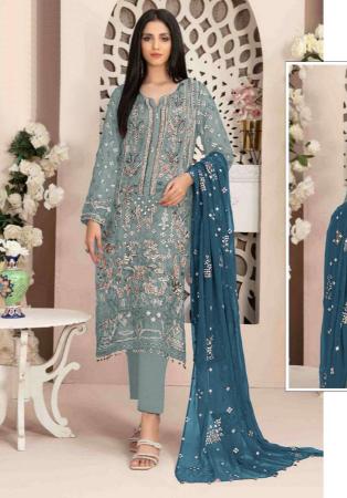 Picture of Georgette Light Slate Grey Straight Cut Salwar Kameez