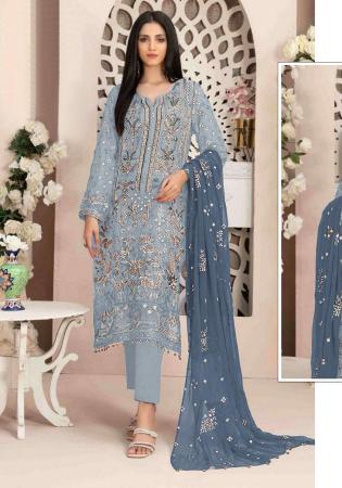 Picture of Georgette Light Slate Grey Straight Cut Salwar Kameez