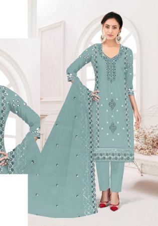 Picture of Georgette Dark Sea Green Straight Cut Salwar Kameez