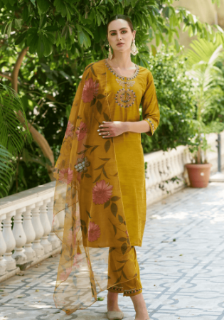 Picture of Cotton & Silk Dark Golden Rod Readymade Salwar Kameez