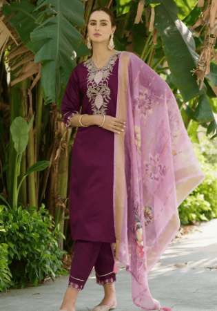 Picture of Cotton & Silk Purple Readymade Salwar Kameez