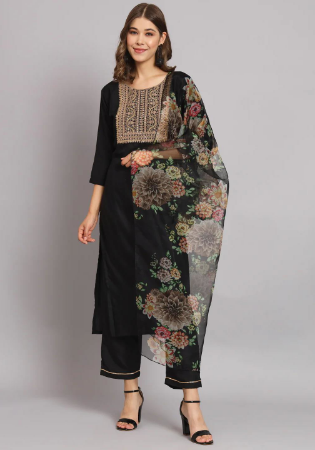 Picture of Radiant Cotton Black Readymade Salwar Kameez