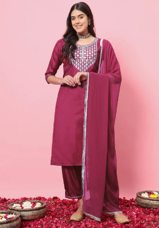 Picture of Beauteous Cotton Deep Pink Readymade Salwar Kameez