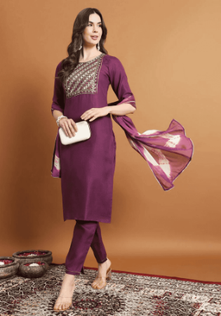 Picture of Nice Cotton Dark Magenta Readymade Salwar Kameez