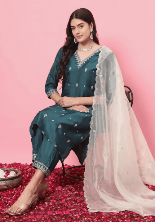 Picture of Cotton Dark Slate Grey Readymade Salwar Kameez