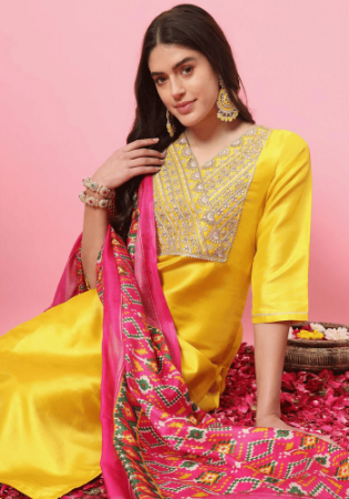 Picture of Alluring Cotton Yellow Readymade Salwar Kameez